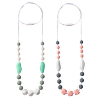 2pcs Baby Teething Necklace for Mom, Silicone Teething Necklace for Baby, Sensory Nursing Teether Necklace Chewable Jewelry Beads, Teething Beads Sensory Chew Necklaces (Pink, Green White)