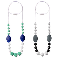 2pcs Baby Teething Necklace for Mom, Silicone Teething Necklace for Baby, Sensory Nursing Teether Necklace Chewable Jewelry Beads, Teething Beads Sensory Chew Necklaces (Green Blue, Black Gray)